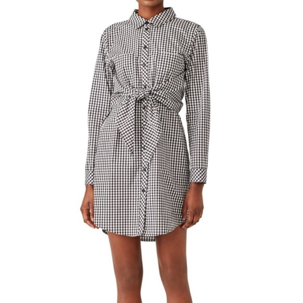 Sanctuary Tali Gingham Preppy Tie Front Shirt Dress Black & White Sz XS